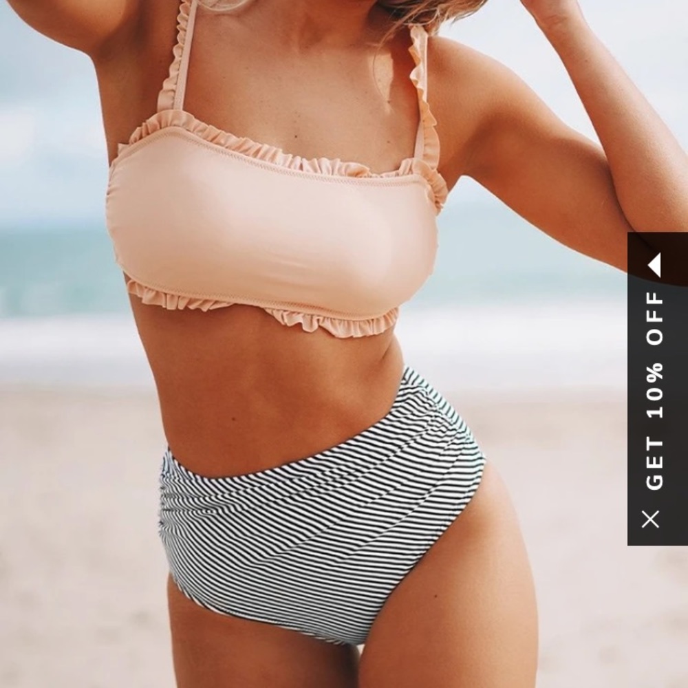 Ruffle bandeau bikini with high waisted bottom